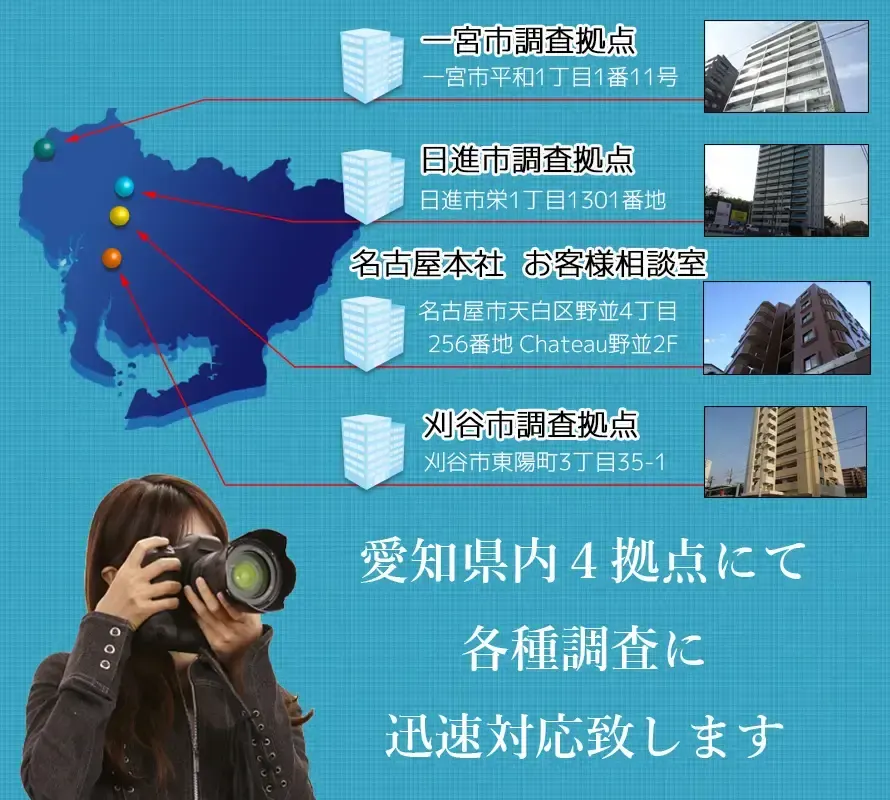 名古屋本社・一宮・日進・刈谷の調査拠点から愛知県全域に迅速対応